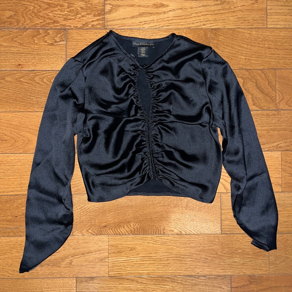 NWT Revolve House of Harlow 1960 black satin keyhole blouse size xs
